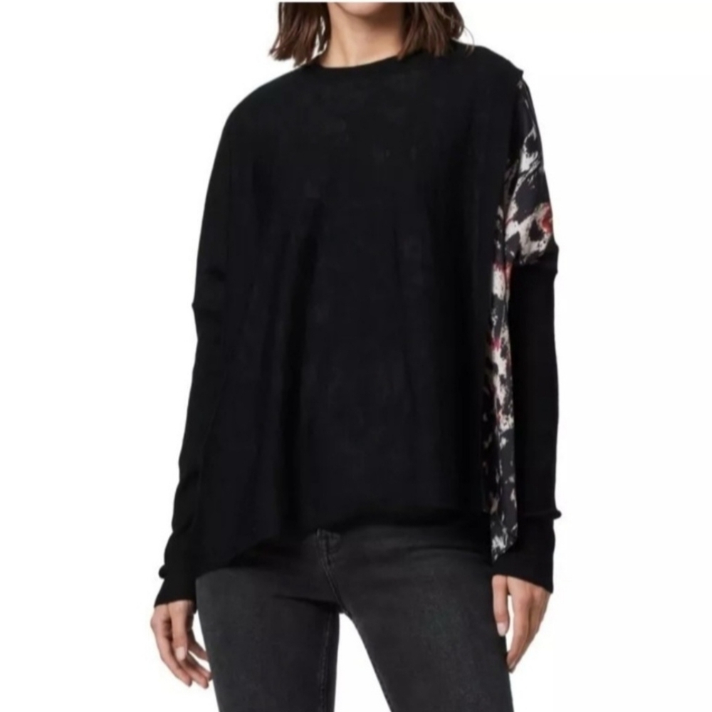 Allsaints Sweater Black Merino Wool Knit Koko Wing Butterfly Oversized Relax XS